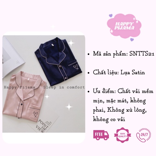 Pijama Lụa Satin Họa Tiết Thêu Trái Tim Hàng Cao Cấp