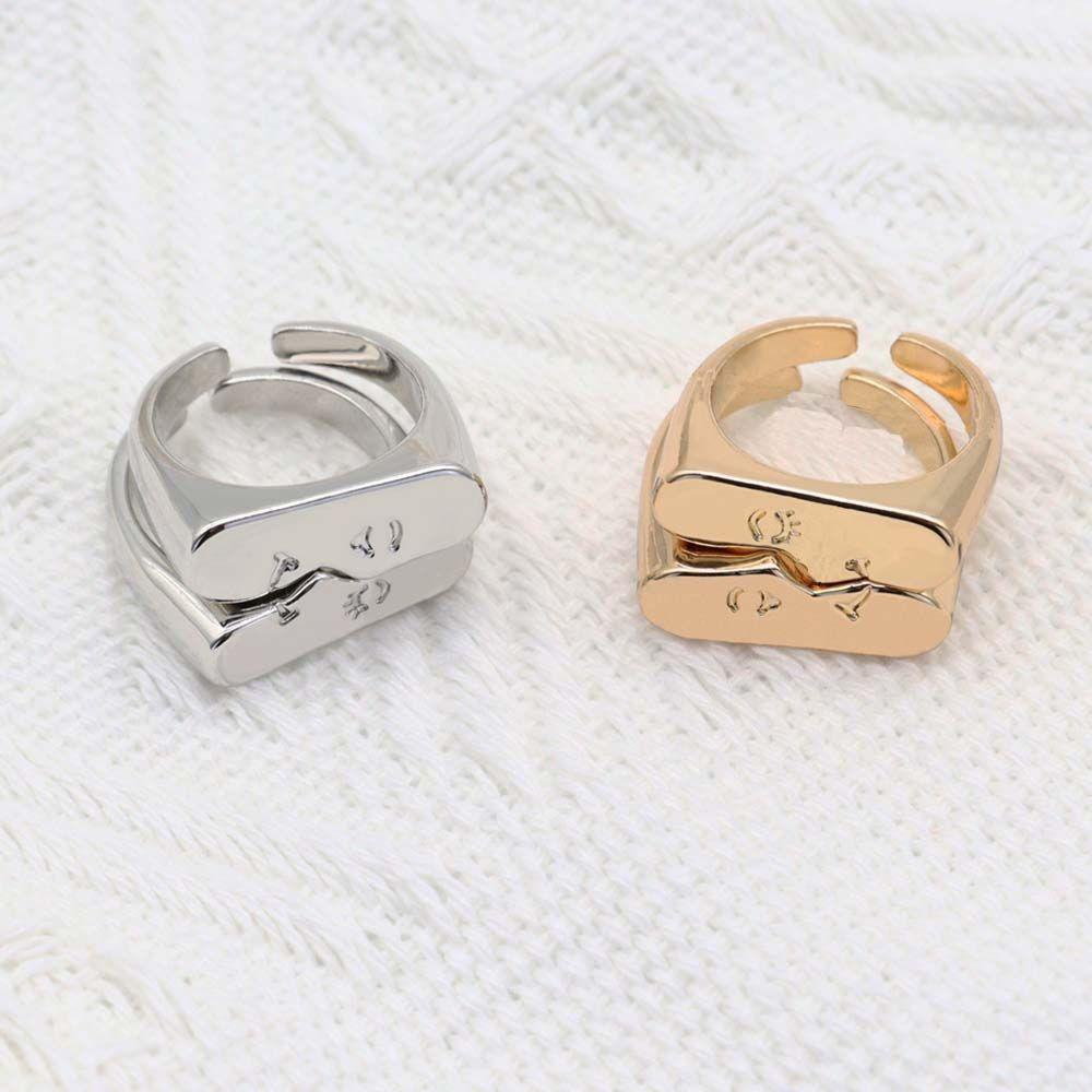 Nhẫn Cặp Đôi QQMALL|Nhẫn Cặp Nửa Mặt Cảm Xúc Đơn Giản Có Thể Điều Chỉnh Thích Hợp Làm Quà Tặ