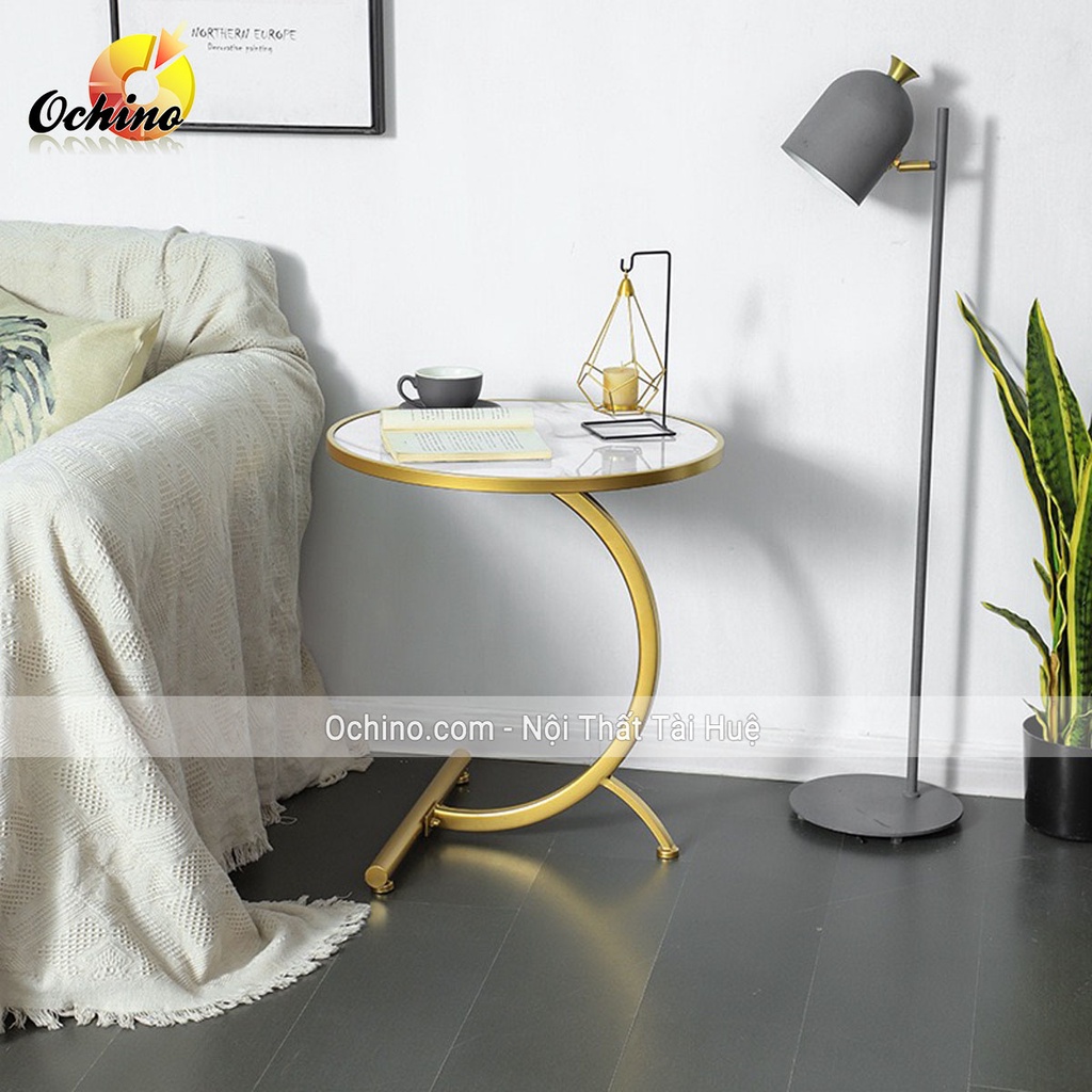 Bàn Trà Cong Trang Trí Góc Sofa Mặt Đá Tròn Khung Kim Loại Sơn Tĩnh Điện Trang Trí Phòng Khách ( Hình Thật Shop Chụp)