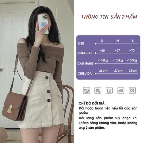 Chân váy ngắn chữ a lưng cao cạp lệch, chân váy ngắn chữ a chất nhung tăm khuy có quần lót trong - Mia Shore