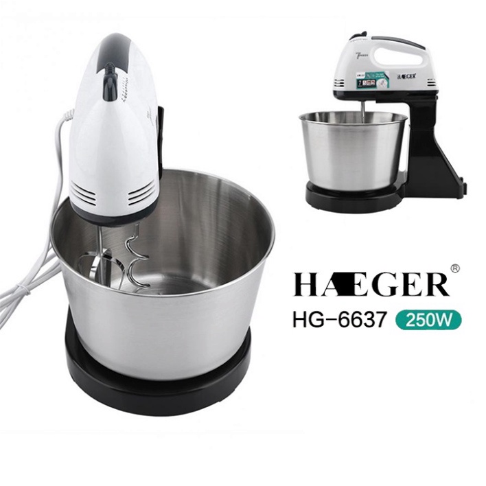 Máy đánh trứng để bàn HAEGER thiết kế 2 in 1 với 7 tốc độ gồm 4 que đánh