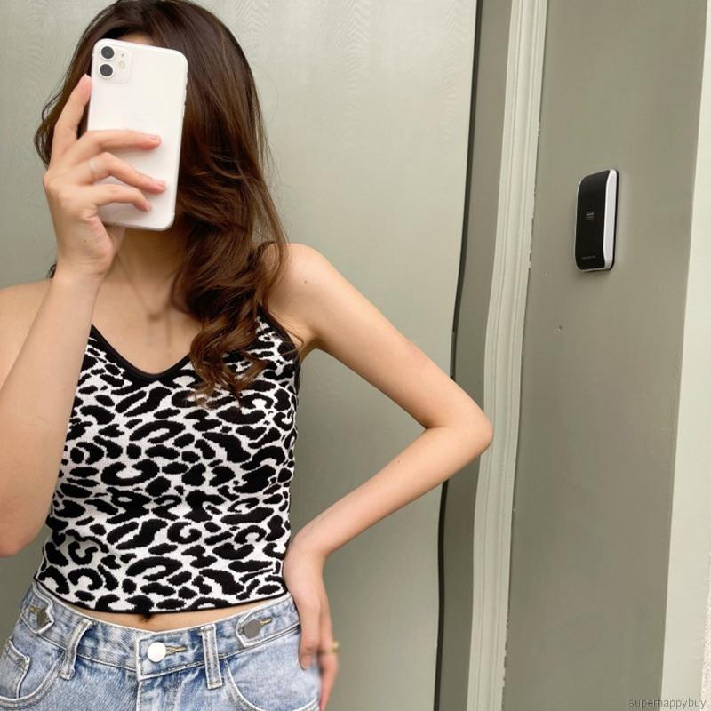 Áo Hai Dây Dệt Kim Họa Tiết Da Báo Quyến Rũ Cho Nữ | BigBuy360 - bigbuy360.vn