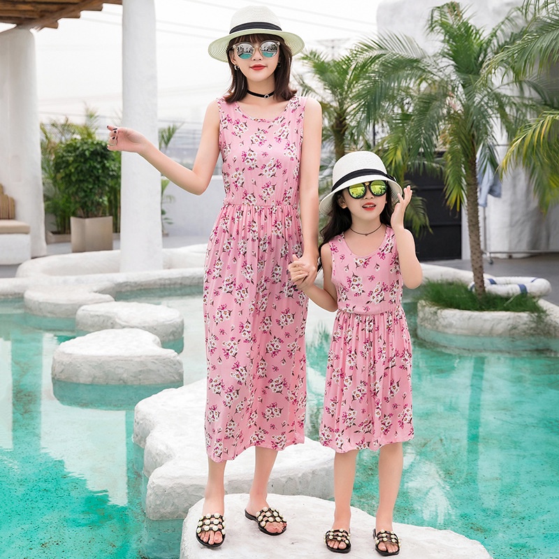 Đầm Dài Không Tay Bằng Vải Cotton Lụa Mỏng 100-175cm Dành Cho Mẹ Và Bé Đi Biển
