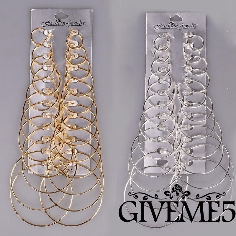 Set 12 đôi bông tai nữ thời trang hình tròn nhiều kích cỡ