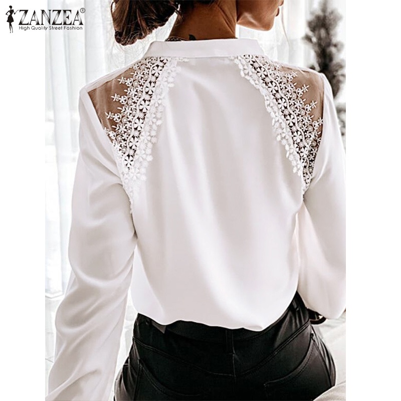 ZANZEA Áo Nữ Tay Dài Cổ Chữ V Phối Ren Thời Trang Quyến Rũ