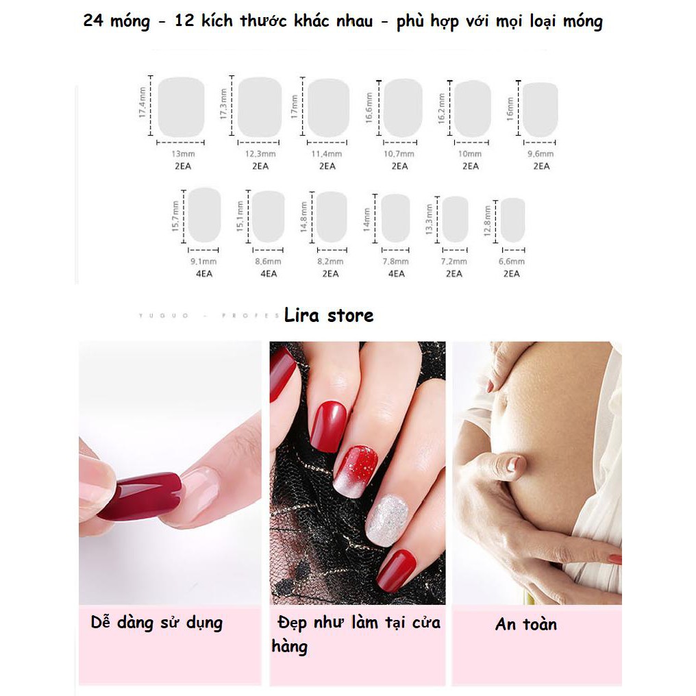 1 set 24 miếng keo mềm dán móng đủ size không độc hại