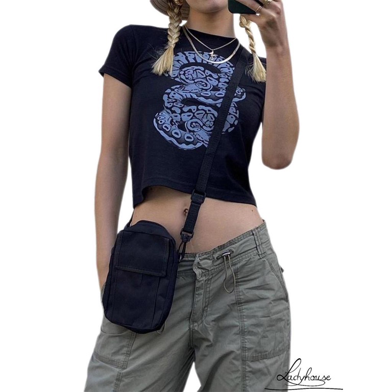 Áo Thun Crop Top Tay Ngắn Cổ Tròn In Họa Tiết Thời Trang Mùa Hè Dành Cho Nữ