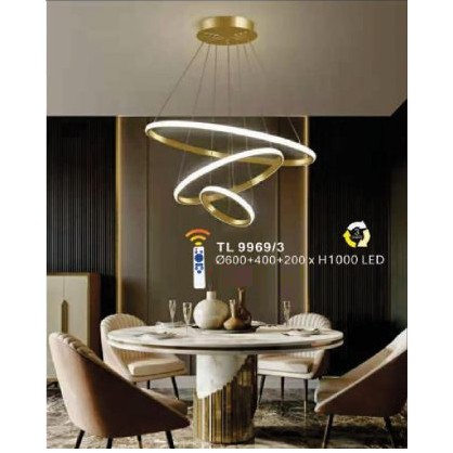 Đèn thả trang trí thả trần 3 vòng led có điều kiển remote WL
