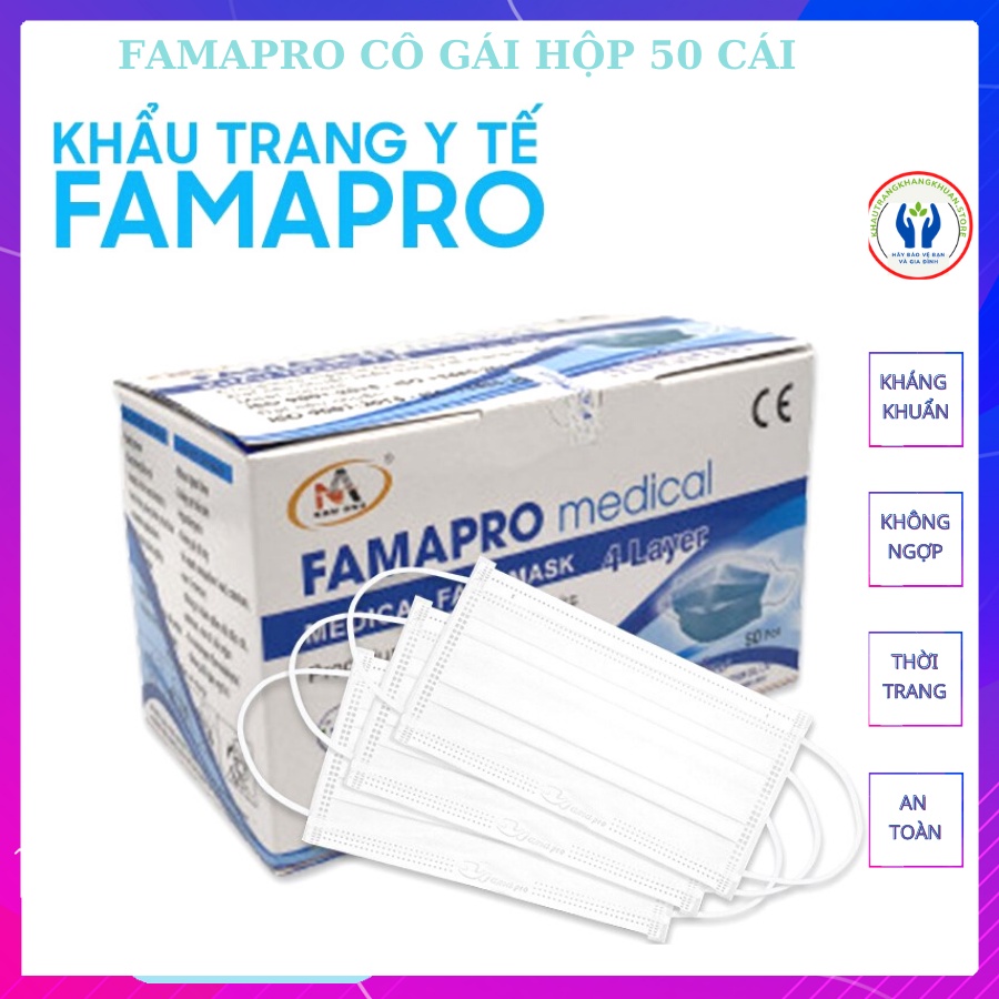 Khẩu Trang Y Tế 50 Cái - Hộp Khẩu Trang Y tế Famapro Cô Gái Đủ Màu - Đạt Tiêu Chuẩn - Lọc Khuẩn 99% - Hàng Xuất Khẩu