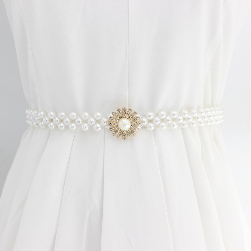 Thắt lưng chuỗi 3 hạt ngọc khóa  hình bông tuyest kèm viên ngọc to TTL170