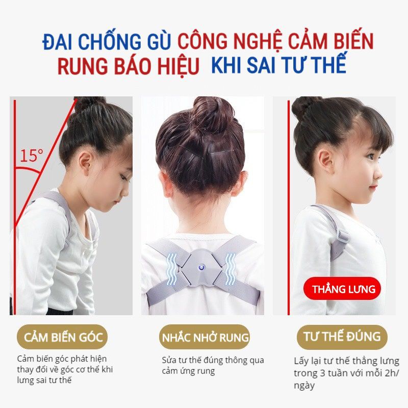 Đai Chống Gù (LOẠI TỐT) Điện Tử Báo Rung Thông Minh Công Nghệ Nhật Bản người lớn, trẻ em, học sinh dùng cho cả nam và nữ