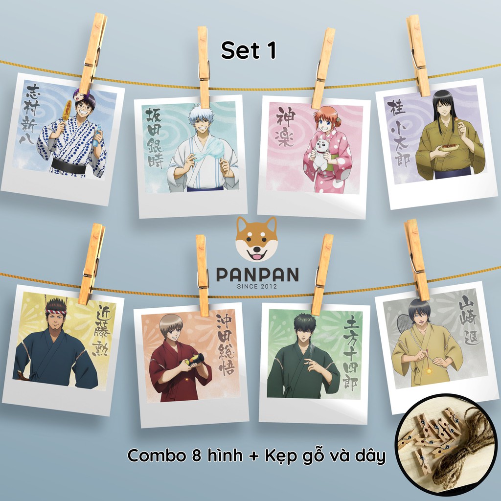 Combo 8 ảnh card lomo polaroid trang trí Anime Gintama, Bokuben, Miku Racing, Seishun Buta Yaro (tặng kèm dây và kẹp)