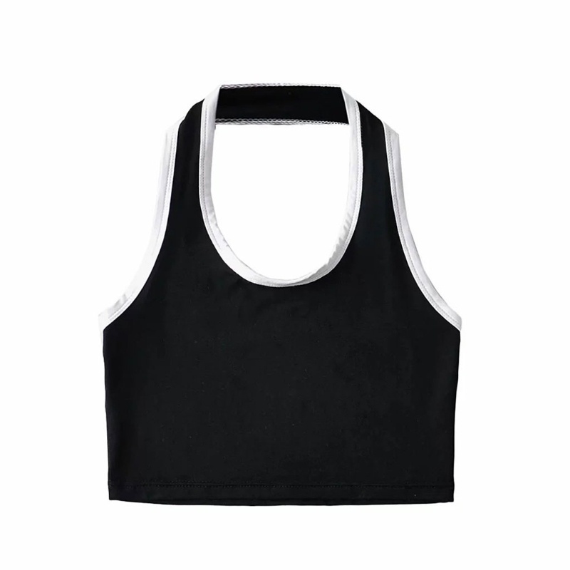 Áo Croptop Không Tay Cổ Chữ U Khoét Sâu Hở Lưng Màu Sắc Tương Phản Thời Trang Mùa Hè Quyến Rũ Cho Nữ