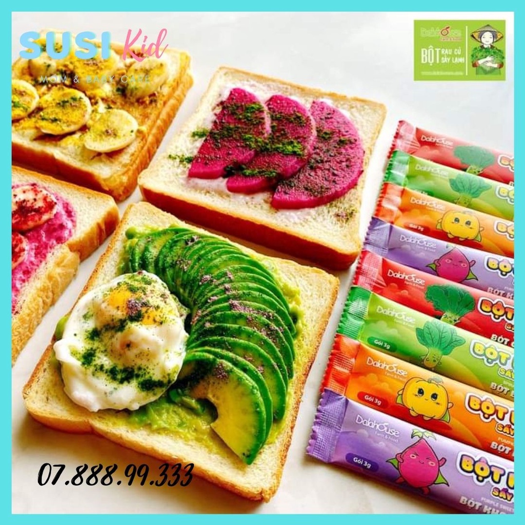 (1 GÓI LẺ) Bột Rau Củ Nguyên Chất Sấy Lạnh Dalahouse Gói 3g Đậm Đà, Tiện Lợi