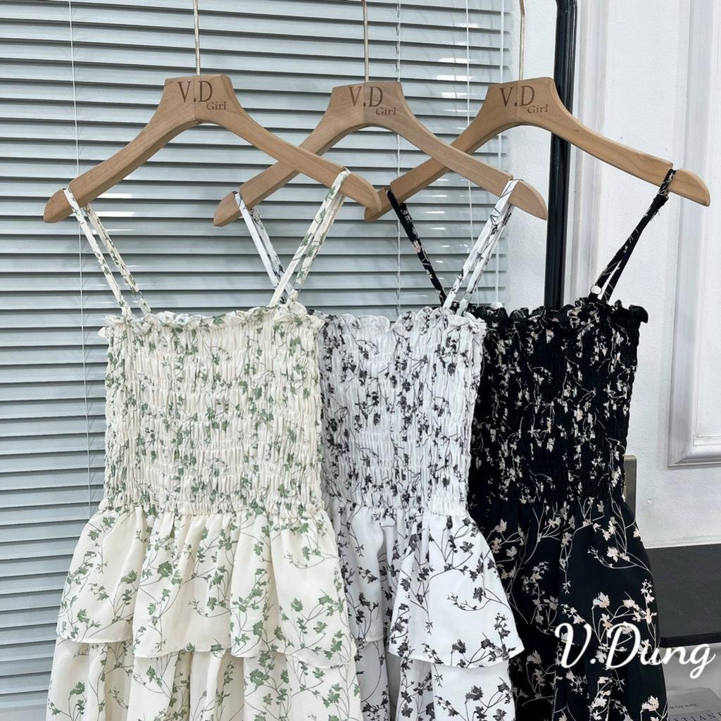 Váy 2 dây tầng midi đi biển cực xinh Hàng QC freesize