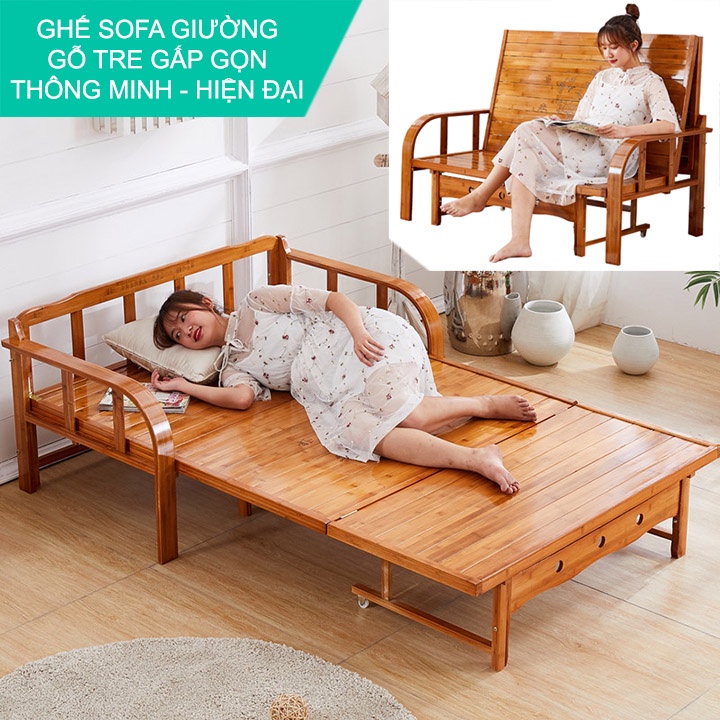 Ghế Sofa Giường Gỗ Tre Thông Minh – Hiện Đại, Giường Sofa Gấp Gọn Đa Năng Giá Rẻ M095