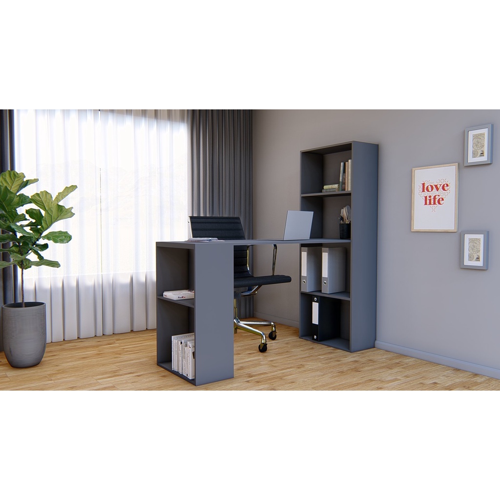 Bàn làm việc gỗ thiết kế hiện đại kèm kệ sách FNL9904