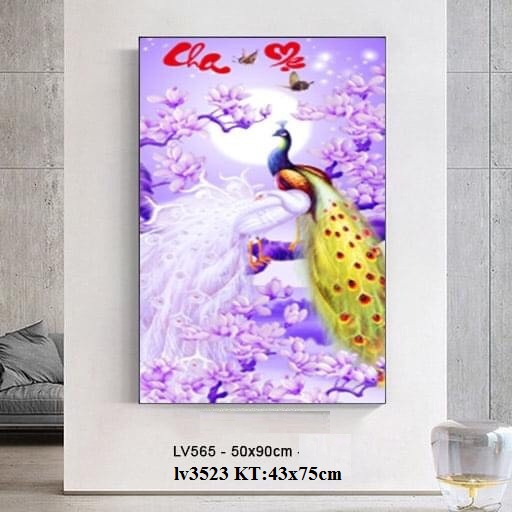Tranh gắn đá cha mẹ KT:50x90cm,tranh đính đá chưa đính.