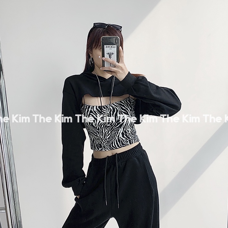 Áo nỉ có mũ dáng ngắn trên ngực ( Chỉ gồm áo ngoài, không kèm áo 2 dây ) , hoodie nỉ dài tay sexy ulzzang AN117 | BigBuy360 - bigbuy360.vn