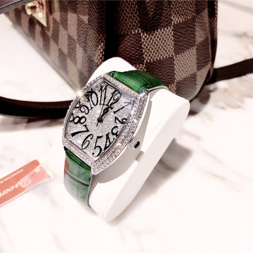 Đồng Hồ Davena Nữ Dây Da Xanh 36mm Silver Authentic