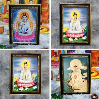 [NHIỀU MẪU] Tranh Quan Âm Bồ Tát size nhỏ 27x36cm bằng vải phủ bóng khung composite xịn xò