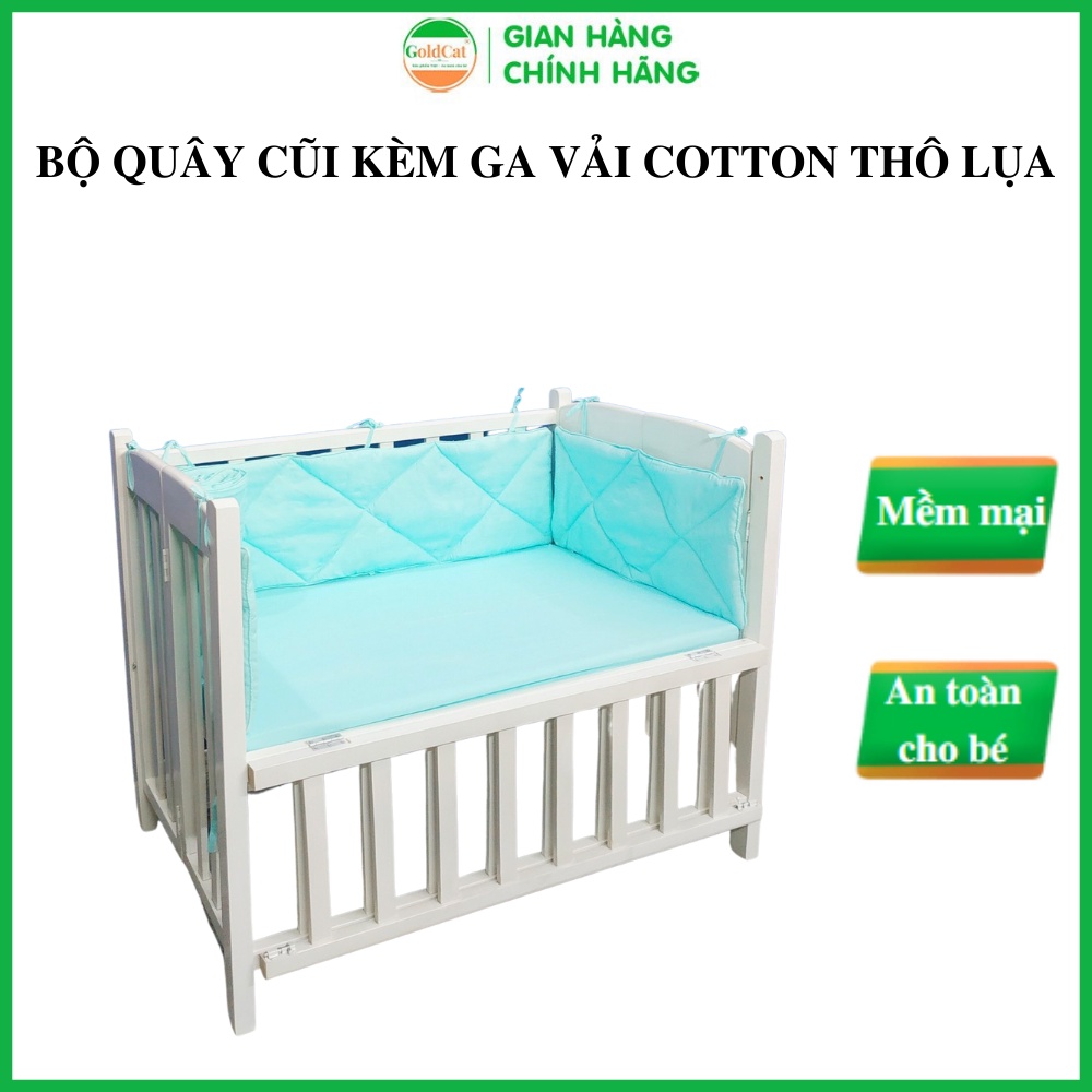Bộ quây cũi và ga bọc đệm cho bé Goldcat chất liệu vải thô lụa cotton chống va đập an toàn và êm ái