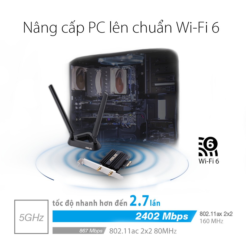 Card Mạng Wifi Asus PCE-AX58BT PCI-e a/b/g/n/ax3000 2.4GHz/5GHz 2402Mbps+574Mbps - Hàng Chính Hãng | WebRaoVat - webraovat.net.vn