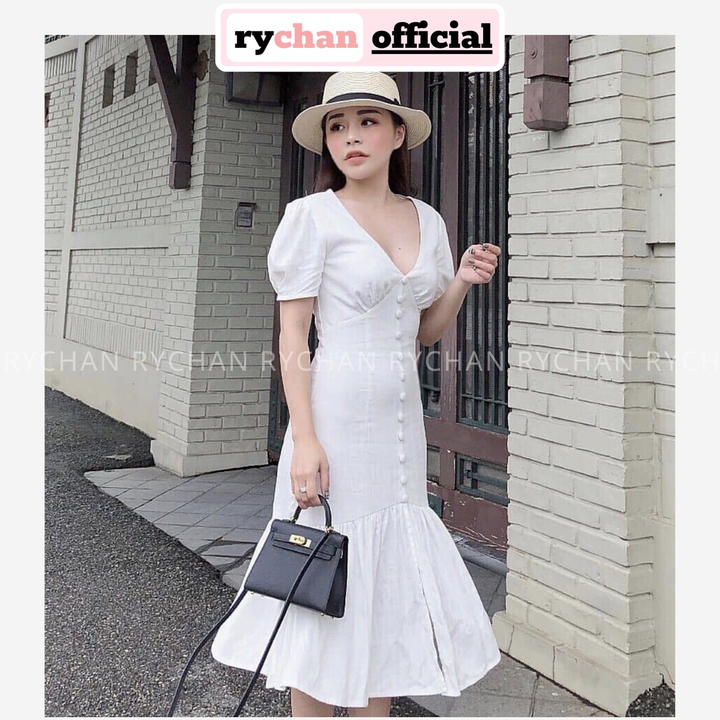 [ẢNH THẬT CUỐI] DX893 - Đầm Xòe Cổ V Nút Bọc Nhiều Màu