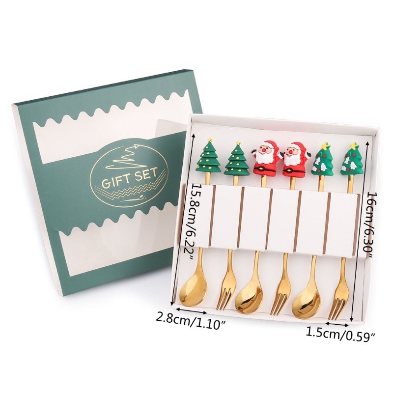 Set 6 Muỗng Nĩa Ăn Kem / Tráng Miệng Họa Tiết Giáng Sinh