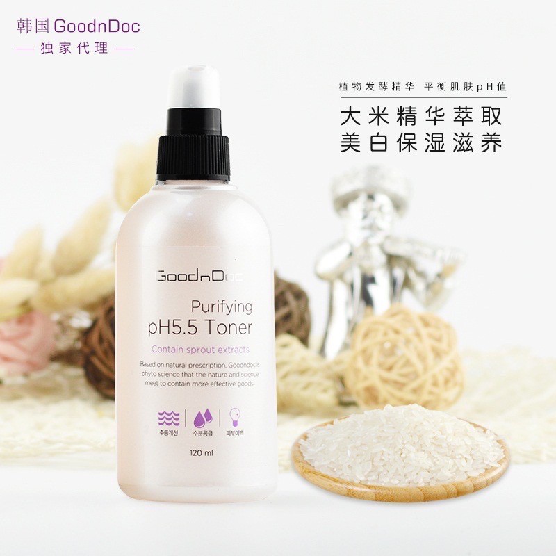 Nước hoa hồng dưỡng trắng da Goodndoc Purifying pH 5.5 Toner (Chai 120ml)