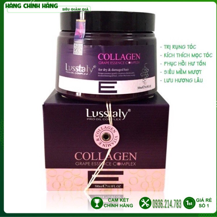 [LUSSTALY CHÍNH HÃNG] Hấp tóc phục hồi chuyên sâu Lusstaly Collagen 500ML, Kem ủ tóc Collagen LUSSTALY siêu phục hồi