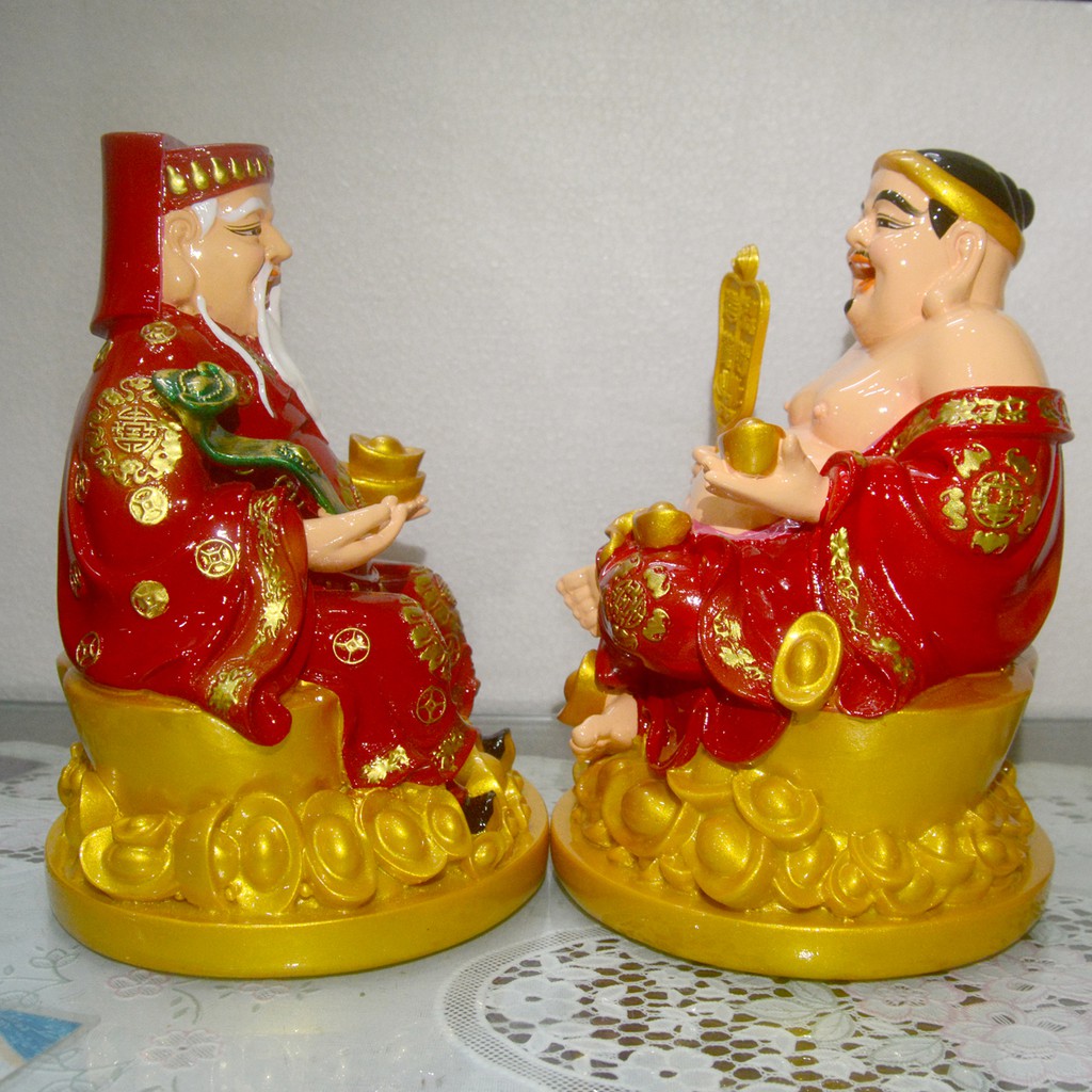Bộ tượng Hai Ông Thần Tài Thổ Địa đế tròn cao 26cm