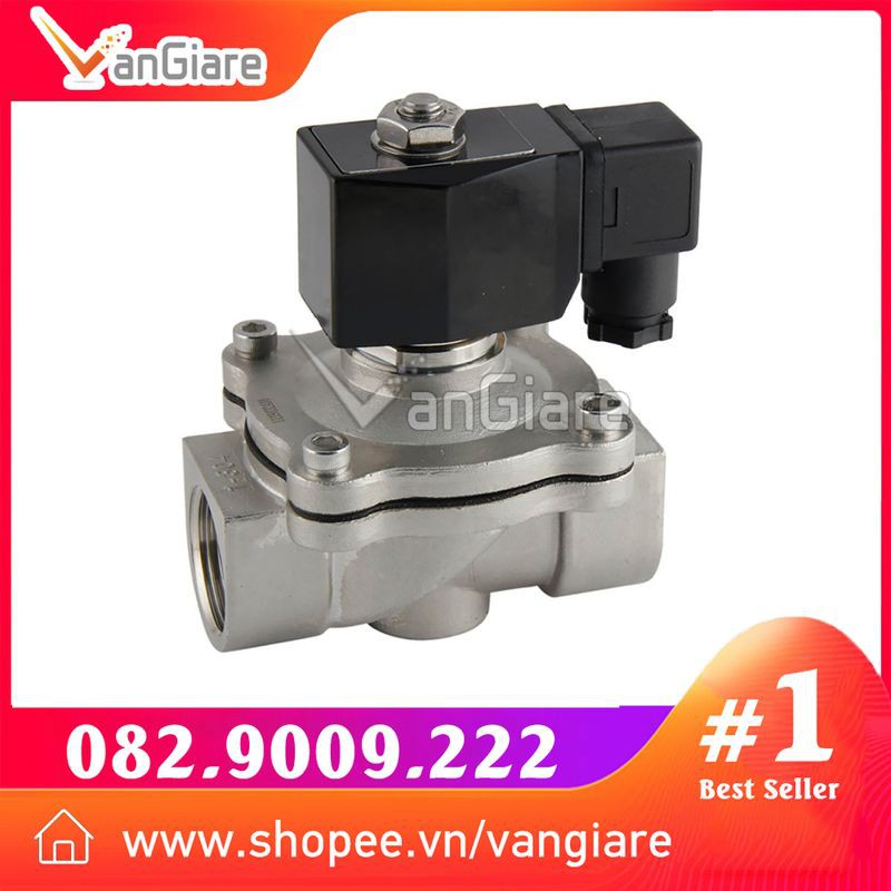 Van điện từ inox 304 phi 21 27 34, điện 24v 220v, thường đóng