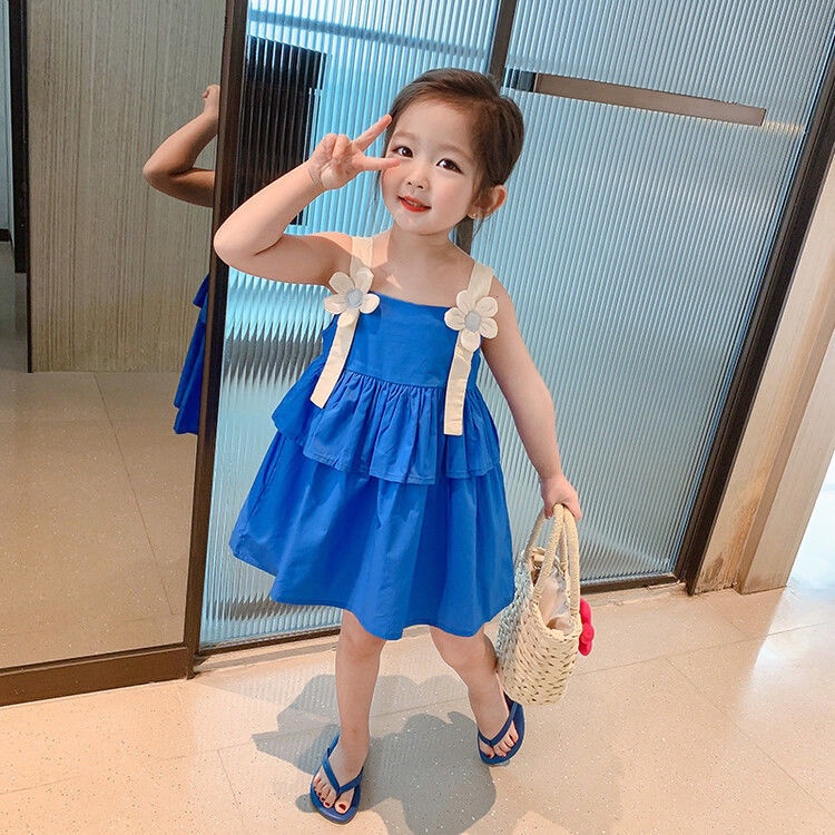 Đầm Công Chúa Mùa Hè Hai Dây Phong Cách Phương Tây Mới Cho Bé Gái