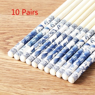 Set 10 đôi đũa sứ họa tiết trắng xanh