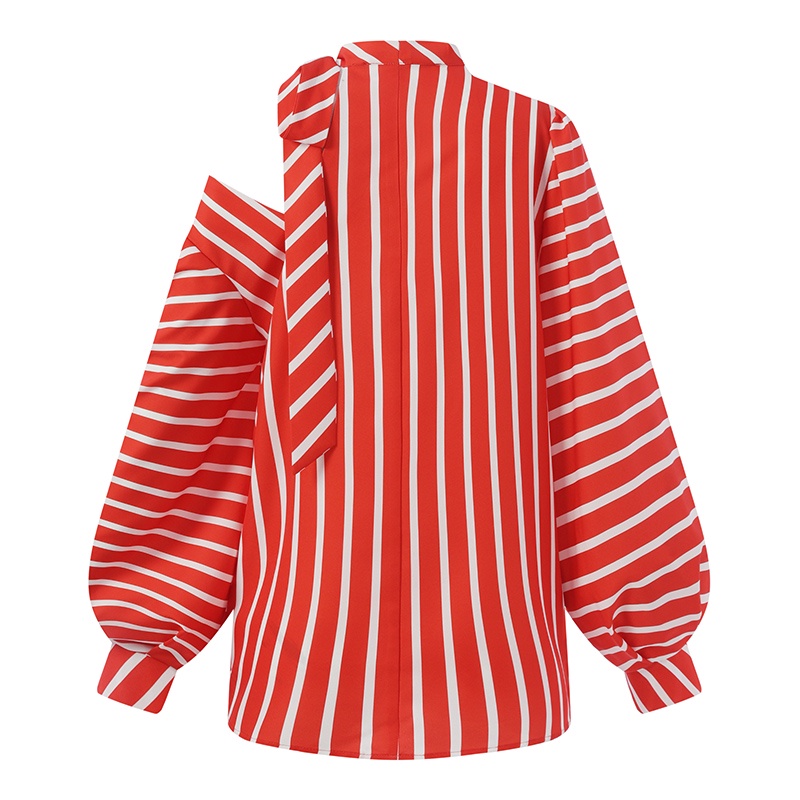 Áo kiểu Zanzea cổ tròn phối trễ vai in họa tiết kẻ sọc thời trang tùy chọn màu sắc cho nữ