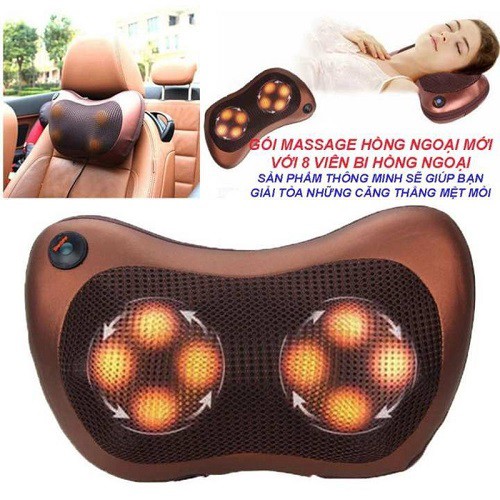 FREE SHIP_Gối Massage Hồng Ngoại Pillow 8 pi+ Tặng móc dán tường treo đồ 3D