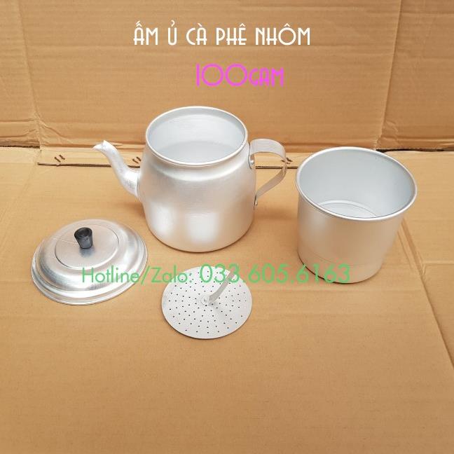 Phin nhôm ủ caphe 100g - 200g có ấm với vòi rót tiện dụng - Phin caphe nhôm to 1 lạng 2 lạng - Dụng cụ pha chế TV