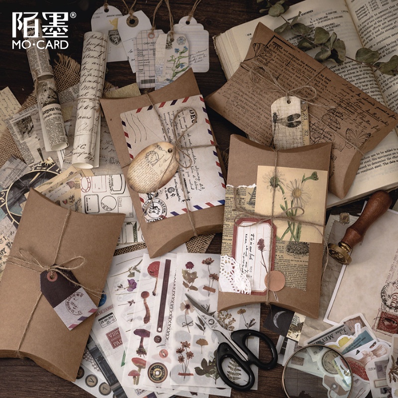 Set 30 nhãn dán hình hoa và bướm trang trí sổ tay/đồ thủ công phong cách retro