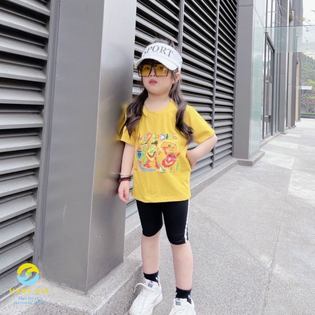 Bộ Đồ Bé Gái Chất Thun 100% cotton, siêu mát, thấm mồ hôi, hình xinh (áo phông hình + quần legging xanh đen)