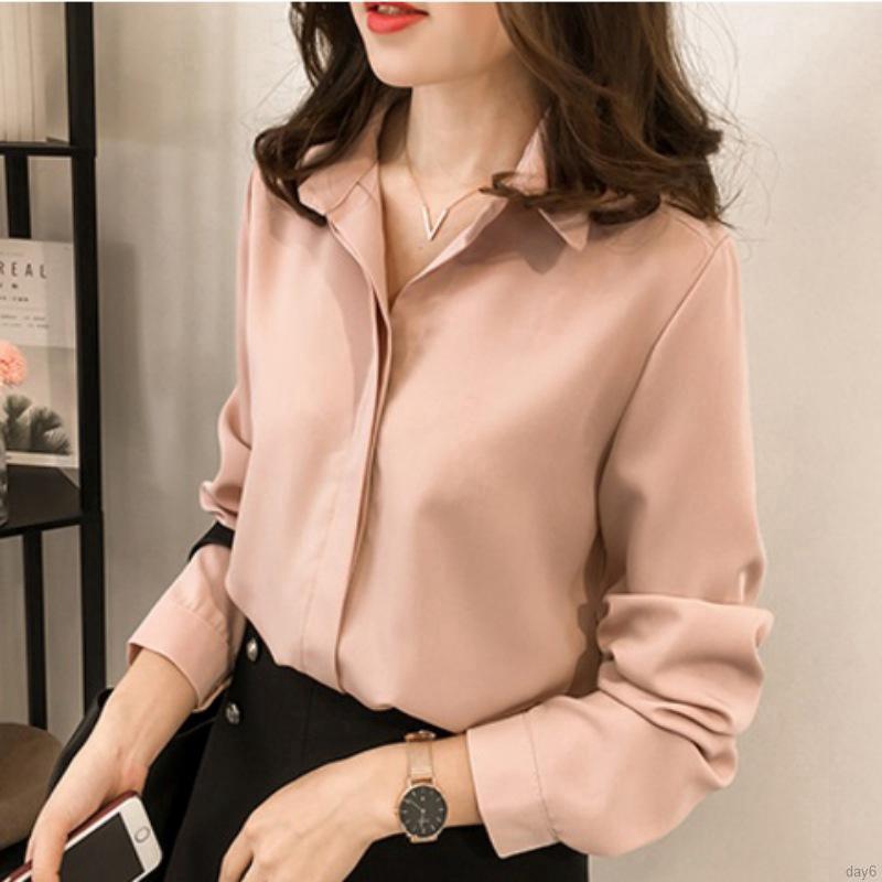 Áo chiffon nữ tay dài cổ chữ V thời trang Hàn Quốc
