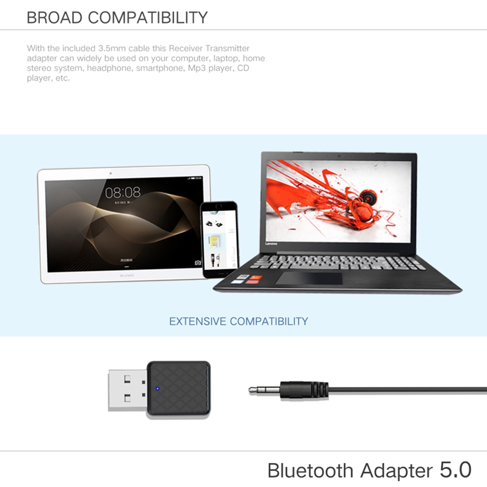 Bluetooth 5.0 Receiver Transmitter Adapter 3.5 Audio For TV/PC Headphone