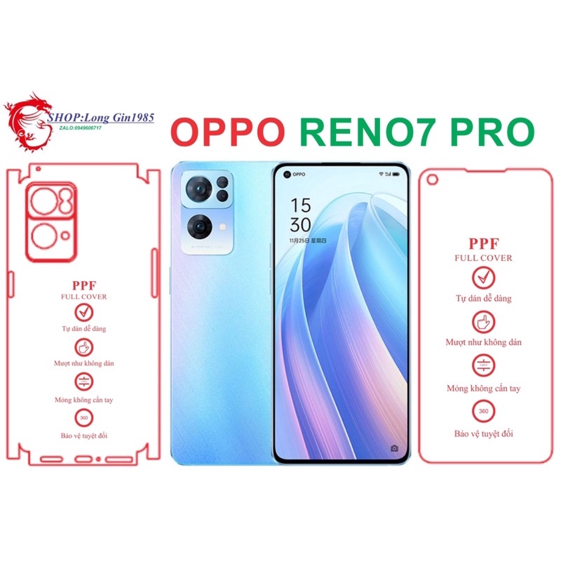 Oppo Reno7 Pro miếng dán trong Ppf mặt sau và mặt trước chống va đập chống trầy xước tốt