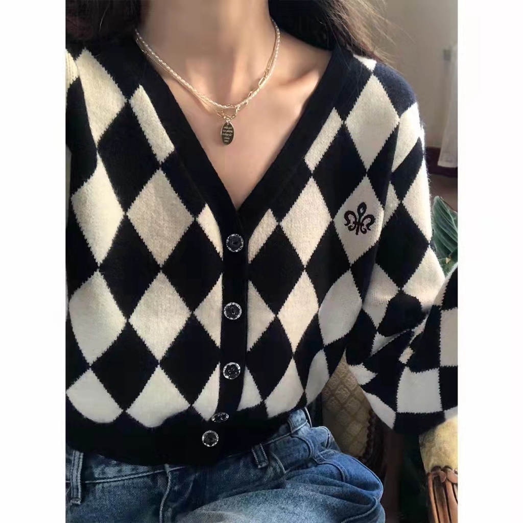 Áo khoác cardigan SUXI dệt kim tay dài cổ chữ v phong cách thời trang retro hàn quốc