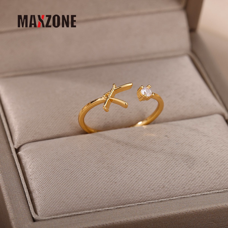 Nhẫn Thép Không Gỉ Khắc Chữ Cái Từ A-Z Phong Cách Boho