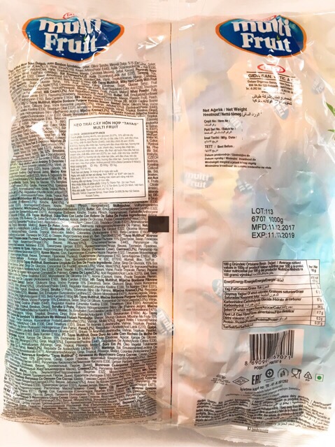 Bịch 1kg kẹo trái cây hỗn hợp Multi Fruit Tayas nhập khẩu