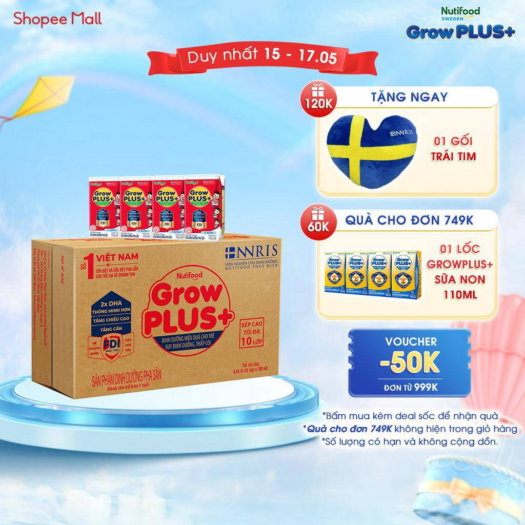 Thùng Sữa Bột Pha Sẵn Nutifood GrowPLUS+ ít đường Suy Dinh Dưỡng ...