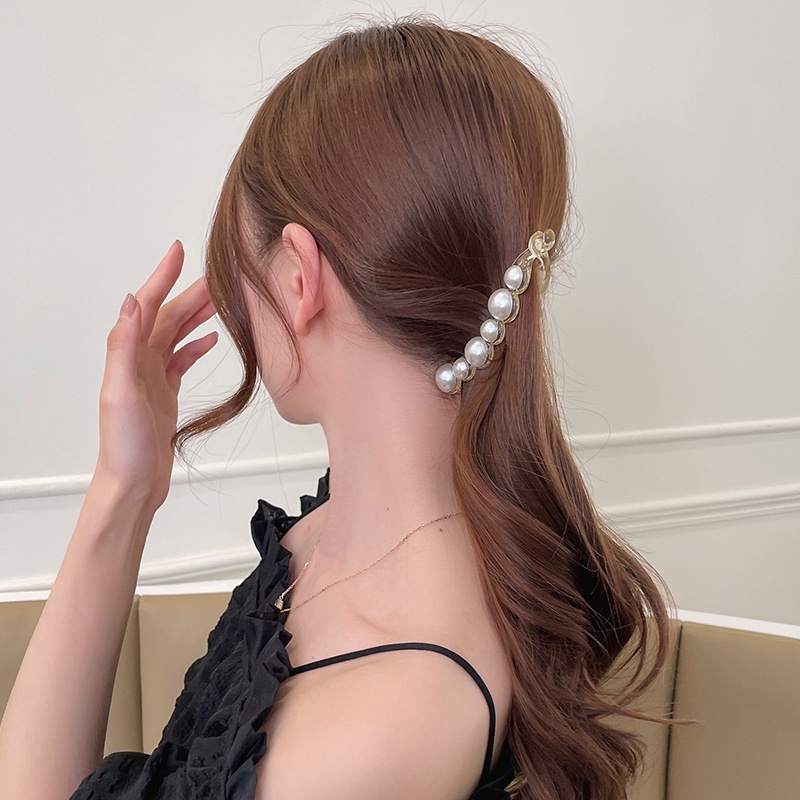 Kẹp Tóc Nơ Vải Chiffon Cỡ Lớn Đính Ngọc Trai Thời Trang Xinh Xắn Cho Nữ