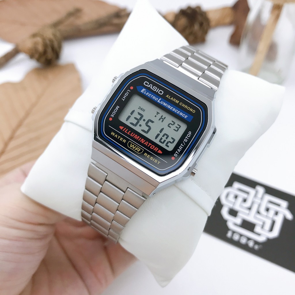 Đồng hồ nam/nữ Casio A168WA-1 / A168WG-9 dây thép không gỉ, chống nước 50m, size 36mm, hàng chính hãng