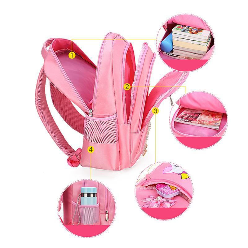 Balo cho bé gái hình mèo dễ thương màu hồng siêu dễ thương chất liệu vải Polyester chống thấm, chốn